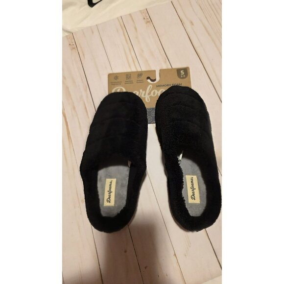 Dearfoams Slippers Black Velour Closed Back Womens size Small 5 Or Size 6 - Picture 1 of 4